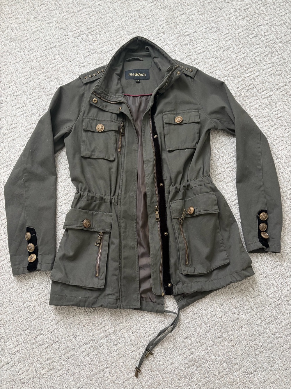 Madden Olive Utility Jacket with Drawstring Waist